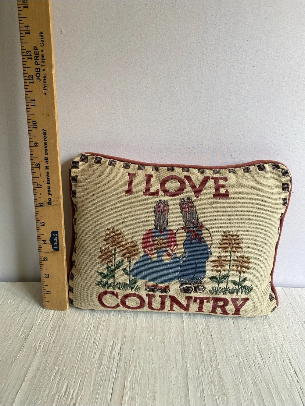 I Love Country Bunny Tapestry Pillow - Cream, Red, Blue